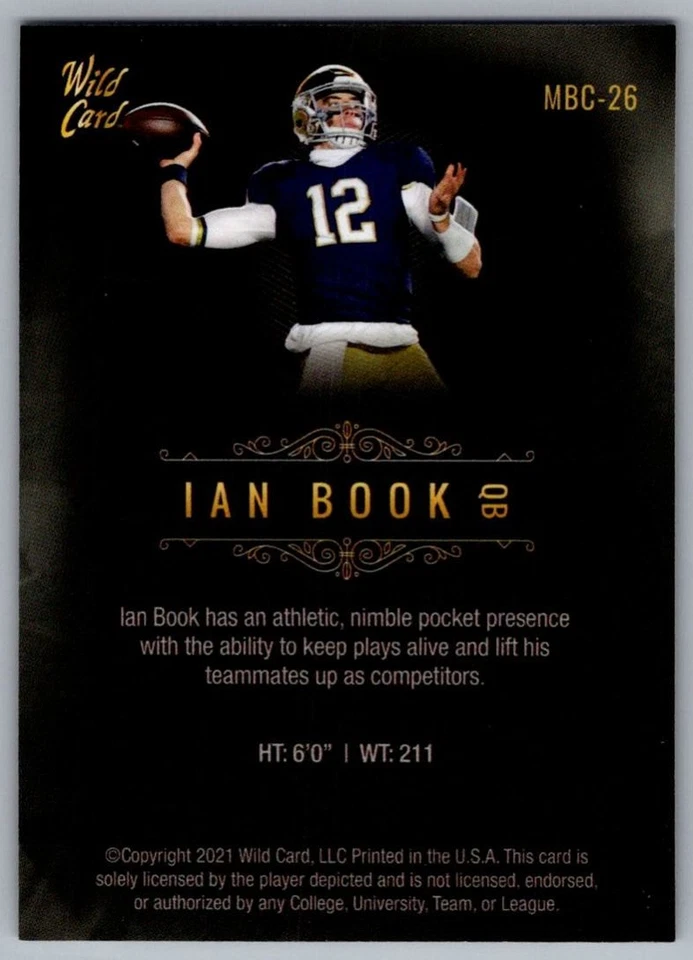 2021 Wild Card Matte White Ian Book Notre Dame Fighting Irish #MBC-26 - Image 2 of 2