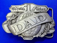 DAD, Worlds #1 Father Day Birthday Gift 1985 Belt Buckle by Bergamot Brass Works