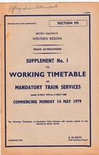 British Railways Working Timetable Supplement No. 1 Western Region 1979-80