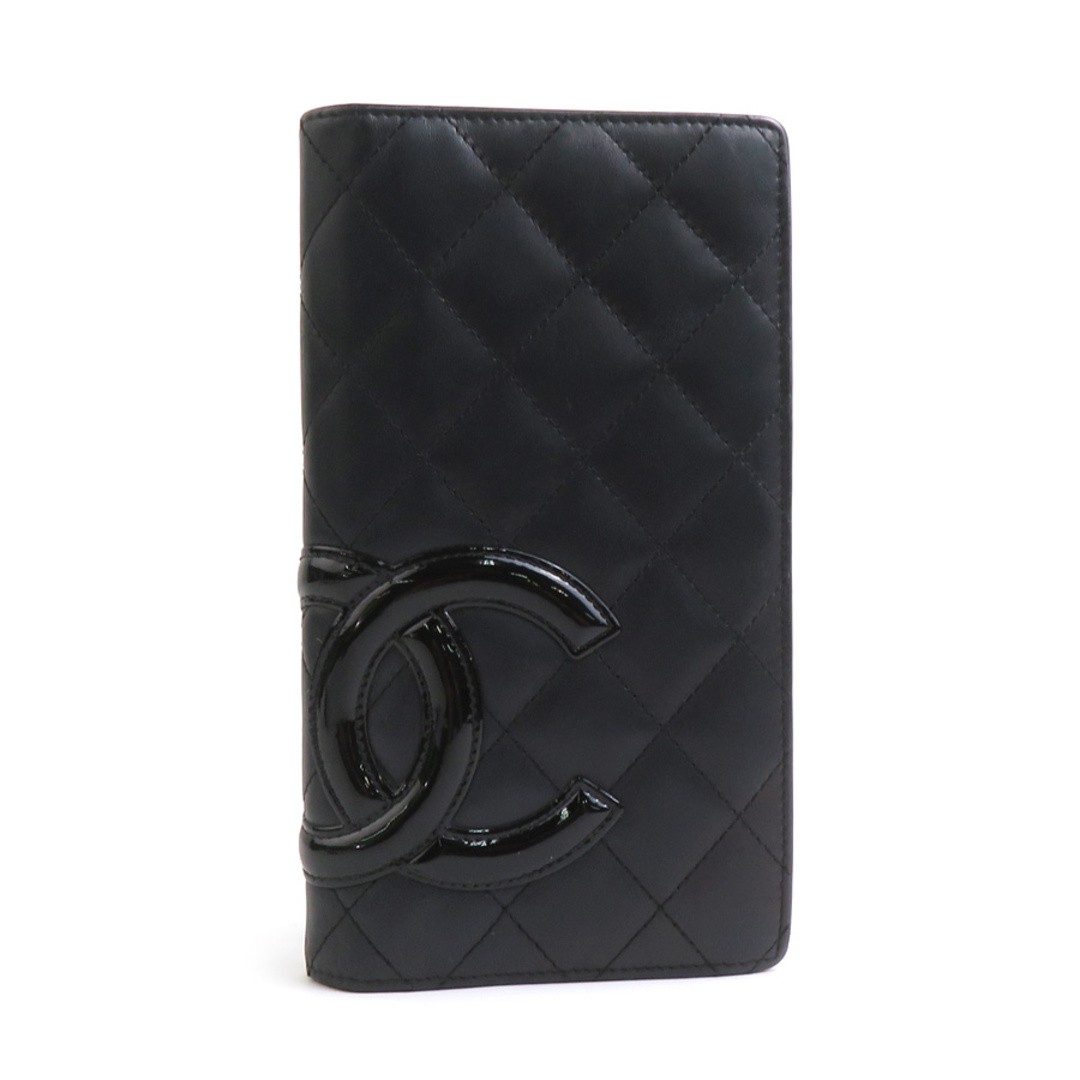Chanel Cambon Bi-Fold Wallet Black Leather & Patent Women's Pre-Owned W113