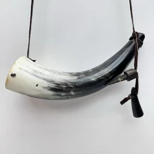 Vintage Black Powder Horn Muzzleloader Hunting 11” with Strap & Stopper