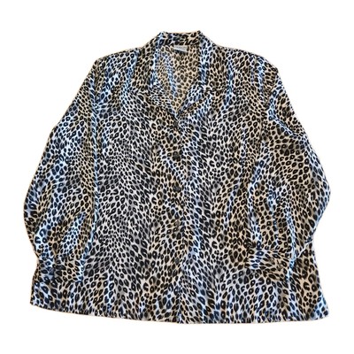 Allison Daley Button Up Shirt Womens Sz 18 Black Gray Leopard Print Blouse