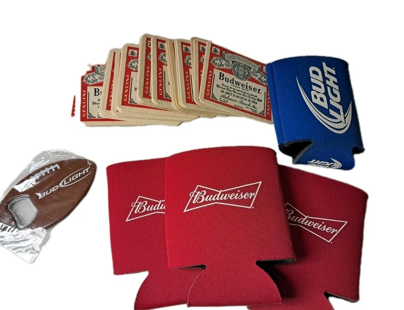 Vtg Budweiser Beer Bar Coaster Anheuser Busch Beechwood Aged Lot Of 29, Football