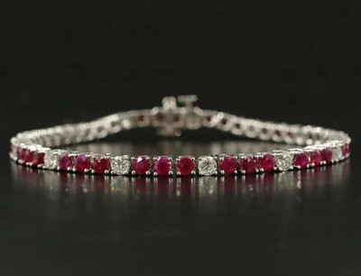 Ruby & Diamond Tennis Bracelet 925 Sterling Silver Minimalist Gemstone Jewelry