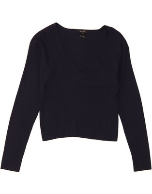Massimo Dutti Damen Crop V-Neck Pullover Sweater UK 16 Large Navy Blau BQ06