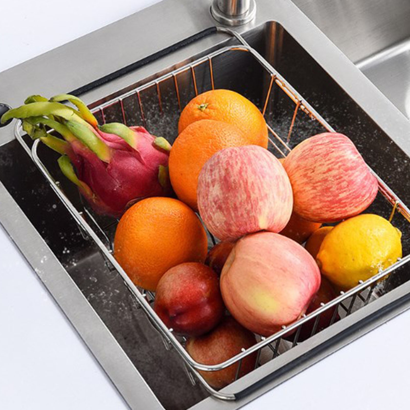 Sink Drain Basket Stainless Steel Kitchen Dish Drainer Expandable Sink HG.