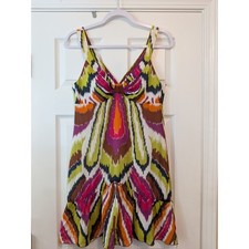 Trina Turk Silk Blend Multicolor Ikat Mini Dress Size 4 Built-In Bra Fit & Flare