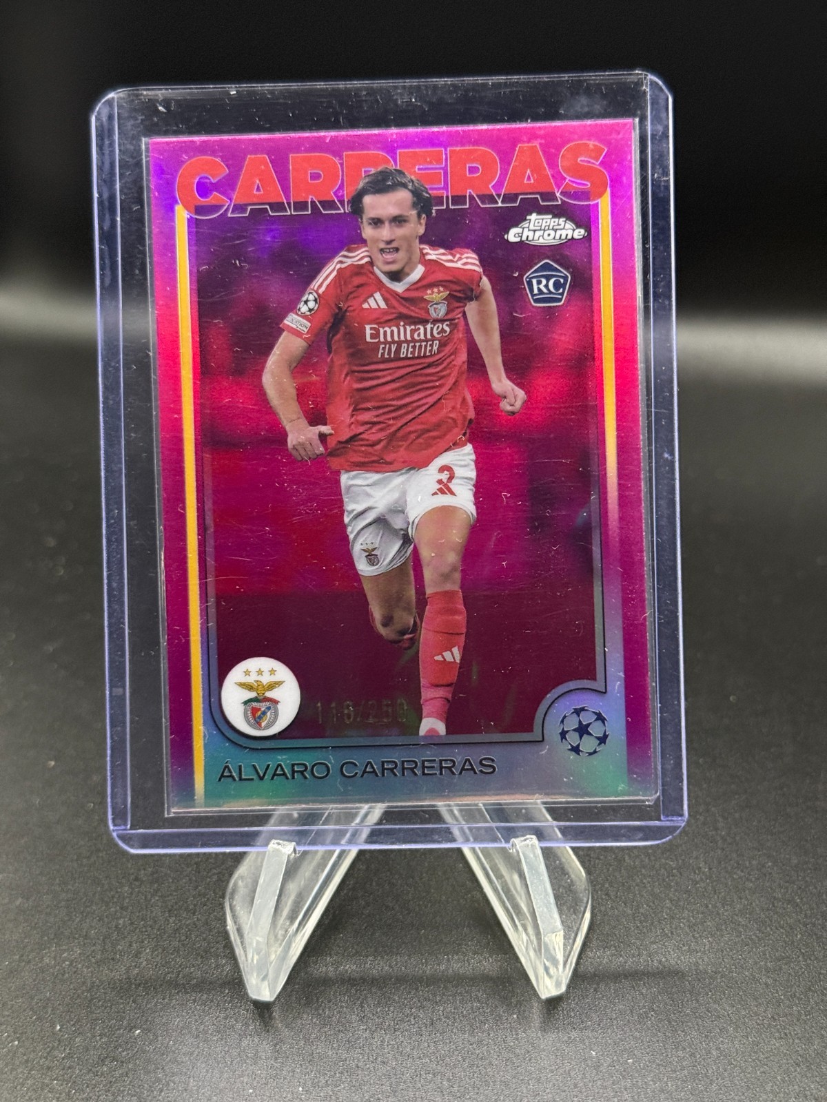 2024-25 Topps Chrome UEFA Alvaro Carreras RC Pink Refractor /250 Benfica #181