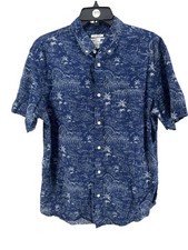 Old Navy Men's Navy White Slim Fit Short Sleeve Button-Up Shirt Size Large