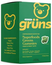 Gruns - Sugar Free  SuperFoods Greens Gummies Sweet Taste - 112 Gummies 14 Packs