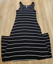 Indigo Maxi Dress Womens Sz Medium,  Black W/White Stripes, Form Fit, Sleeveless