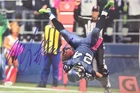 Marshawn Lynch Signed Seattle Seahawks Photo 11x17 Super Bowl Cal JSA W464837