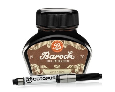 Barock 1920 Sepia Schreibtinte mit Konverter, Füllertinte braun im 30 ml Glas