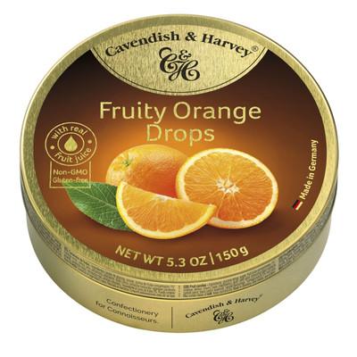 Cavendish and Harvey Orange Gold Hard Candy 5.3 Ounce Premium Tin
