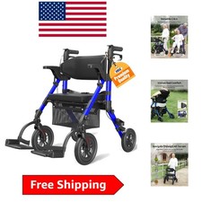 Stylish 2-in-1 Rollator  Transport Chair - 300lb Capacity for Active Seniors