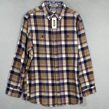 Duluth Trading Co Shirt Mens Size L Brown Plaid Free Swingin' Flannel Button Up
