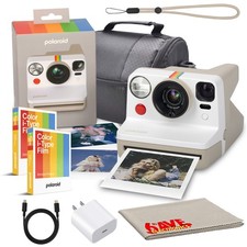 Polaroid Now Gen 3 Pebble White Instant Camera 16 Color Film Bag Bundle