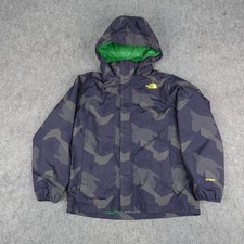 The North Face Jacket Boys Large 14/16 Blue Camo HyVent Hooded Rain Coat Youth