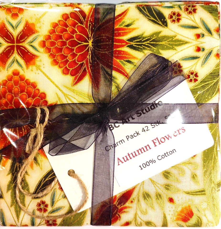 Patchworkstoff Charm Pack 5inch Moda Autumn Flowers Golddruck 42Stk 12,7cm - Bild 2 von 4