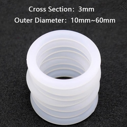 White Food Grade Silicon Rubber O-Ring Seals Washer Cross Section 3mm OD 10-60mm - Picture 7 of 10