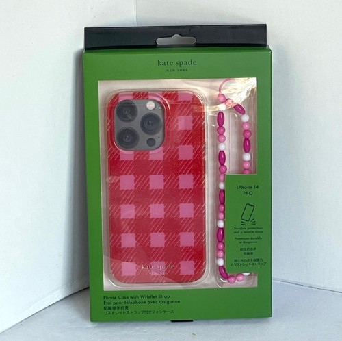 Coque Kate Spade iPhone 14 PRO bracelet vichy paillettes icône Sam rouge rose scintillant - Photo 3 sur 8
