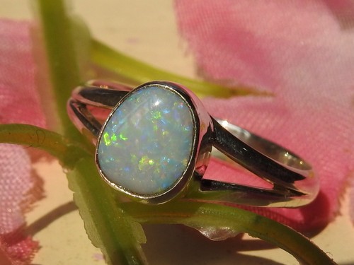 Australian Multi Fire Doublet Opal Handmade Sterling Silver Ring - Picture 6 of 9