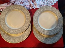 4 Franciscan Masterpiece China Grey Renaissance Gold Trim 10.5 Dinner Plates