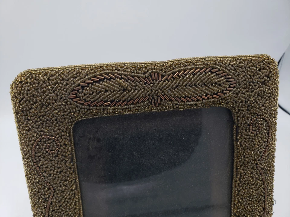 Marco de fotos antiguo diseño exterior de cristal de Murano con cuentas raro hecho a mano años 20 Foto 2 de 4