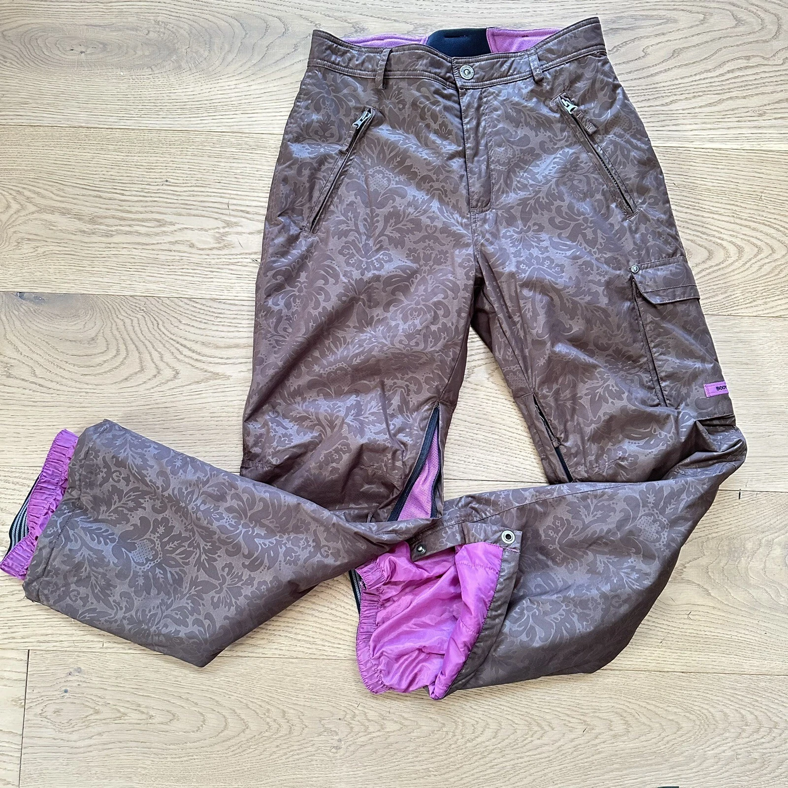 Body Glove Women's Sm Ski Snowboard Pants Brown Paisley Floral Vented Insulated