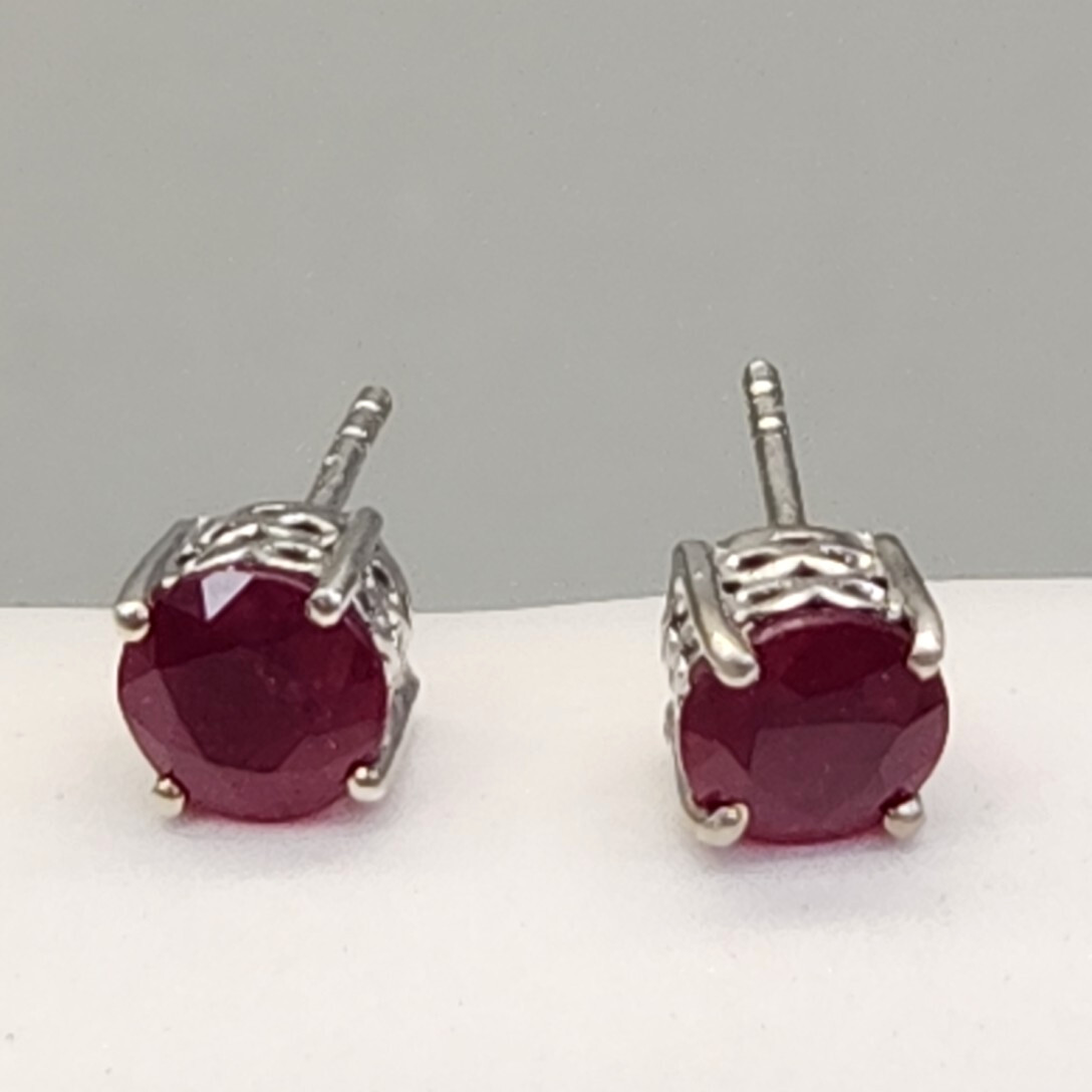 Stud Pierced Earrings Lab Created Ruby Red Round … - image 1