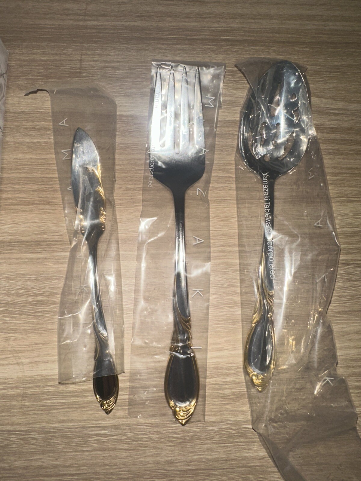 Yamazaki Cache Gold Accent  Vintage 3pc Serve Set Brand New In Box