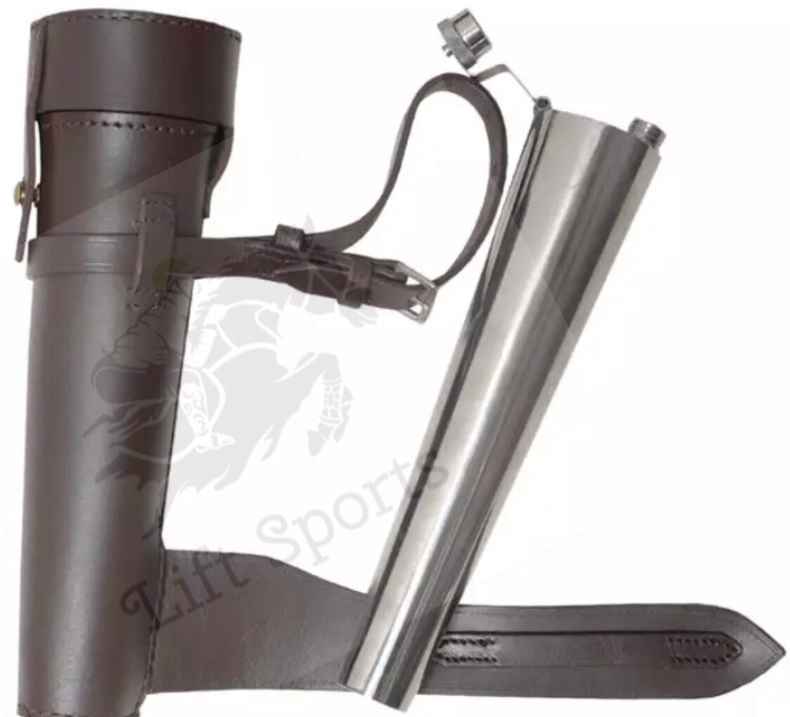 Saddle Hip Flask Stainless Steel Original Leather Case baton Fox Hunting Horse