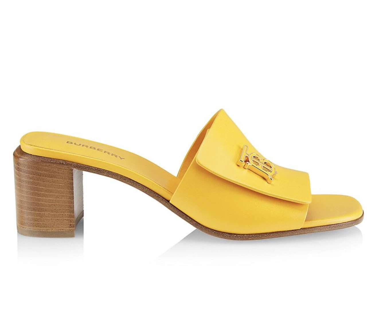 Burberry — Burberry Winnie 55 Leather Heeled Sandals, Marigold Yellow - Retail $820