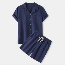 Men Summer Outfit 2-Piece Set Short Sleeve Shirt and Shorts Sweatsuit Set