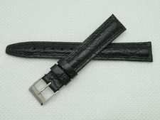 16 mm Watch Strap / Band Shiny Black Crocodile Grain Stainless Steel Buckle