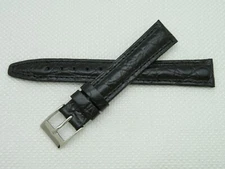 16 mm Watch Strap / Band Shiny Black Crocodile Grain Stainless Steel Buckle