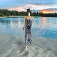 Fashion Emerald Print Boho Maxi Dress Express Blue Gray Sleeveless Women’s Dress