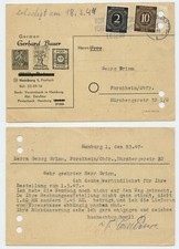 115348 - Postkarte Gerhard Bauer, Briefmarken - Hamburg 8.3.1947 nach Forchheim