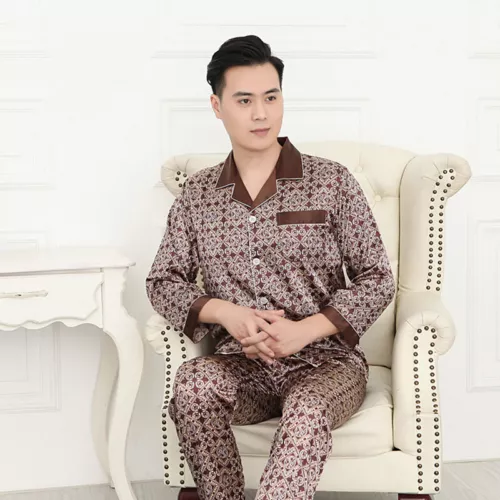 Luxus Herren Seide Satin Pyjama Set Weich Pyjama Langarm Nachtwäsche Loungewear - Bild 27 von 74