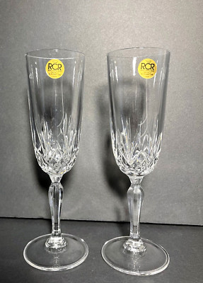 Vintage RCR Royal Crystal Rocks Opera Champagne Flute Set of 2 Made in Italy