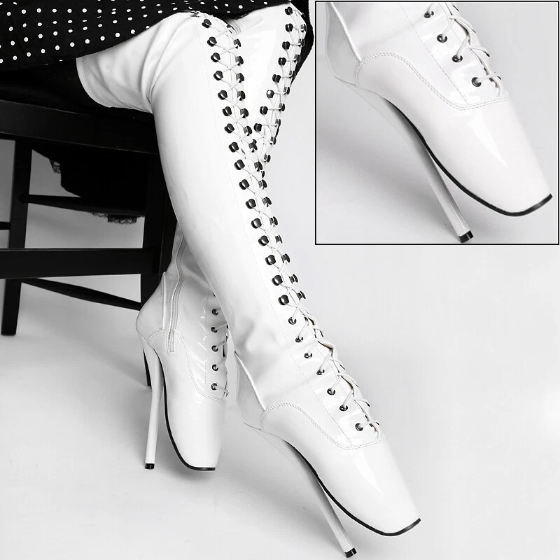 Lack Ballett High Heels Overknees, Stiefeletten Gr 36-46 schwarz,rot, pink weiss - Bild 3 von 4