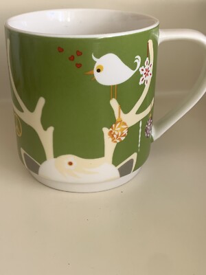 Maxwell Williams Bird Green  REINDEER Horns 12oz Stackable Mug Cup Porcelain