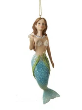 KURT ADLER HAND PAINTED BRUNETTE MERMAID w/ BLUE & GREEN TAIL CHRISTMAS ORNAMENT