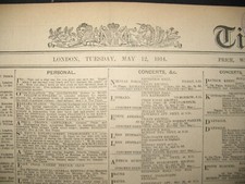 Original The Times Newspaper Pre WWI complete edition 110 yrs old May 12th 1914