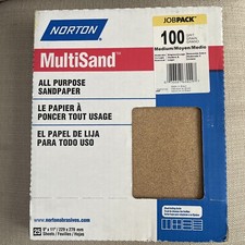 Papier abrasif sec moyen oxyde d'aluminium Norton 100 grains 9"x11", paquet de 25 feuilles