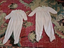 VTG L baby toddler bodysuit pink Retro TWIN footed sleeper lace set ruffle bum