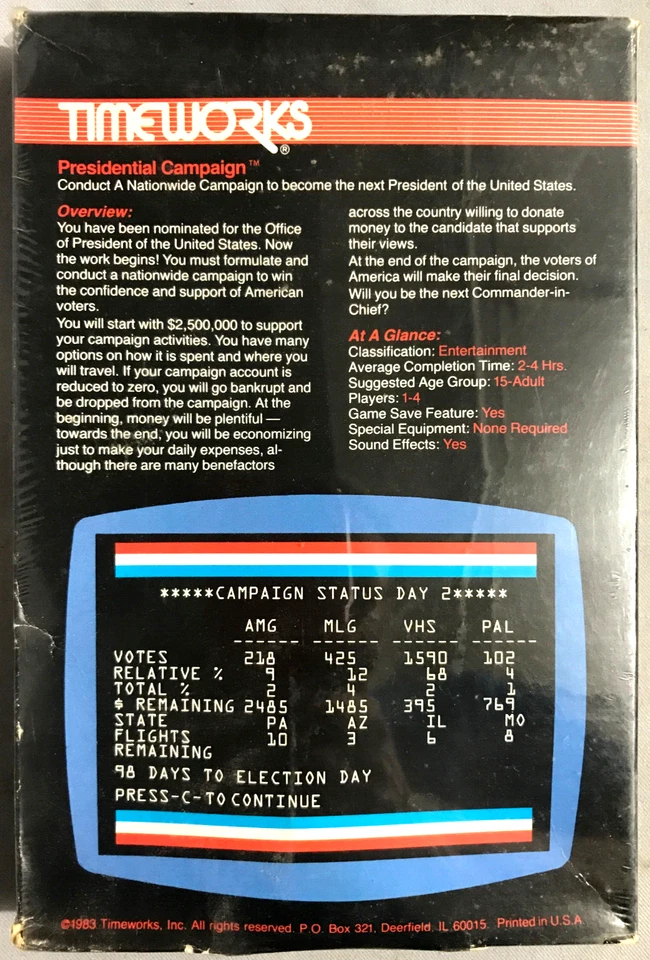 NEW! Timeworks Presidential Campaign  Commodore 64 Floppy Disk 1983 shopworn box - Image 2 of 4