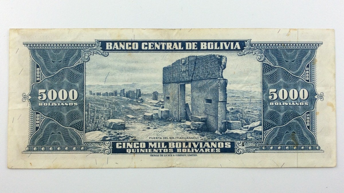 1945 Banco Central Bolivia Cinco Mil 5000 Bolivianos Circulated 