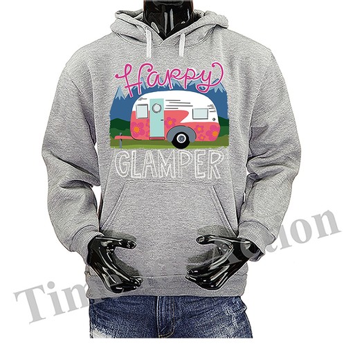 Felpa con cappuccio grafica Happy Glamper sport all'aperto divertente scherzo umorismo - Foto 6 di 9