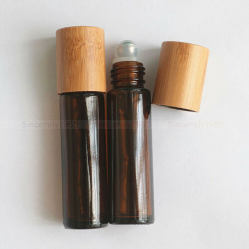 5ML 10ML Glass Roll on Bottle Wood BamBoo lid Roller Ball Essential Oils Perfume - Picture 6 of 16